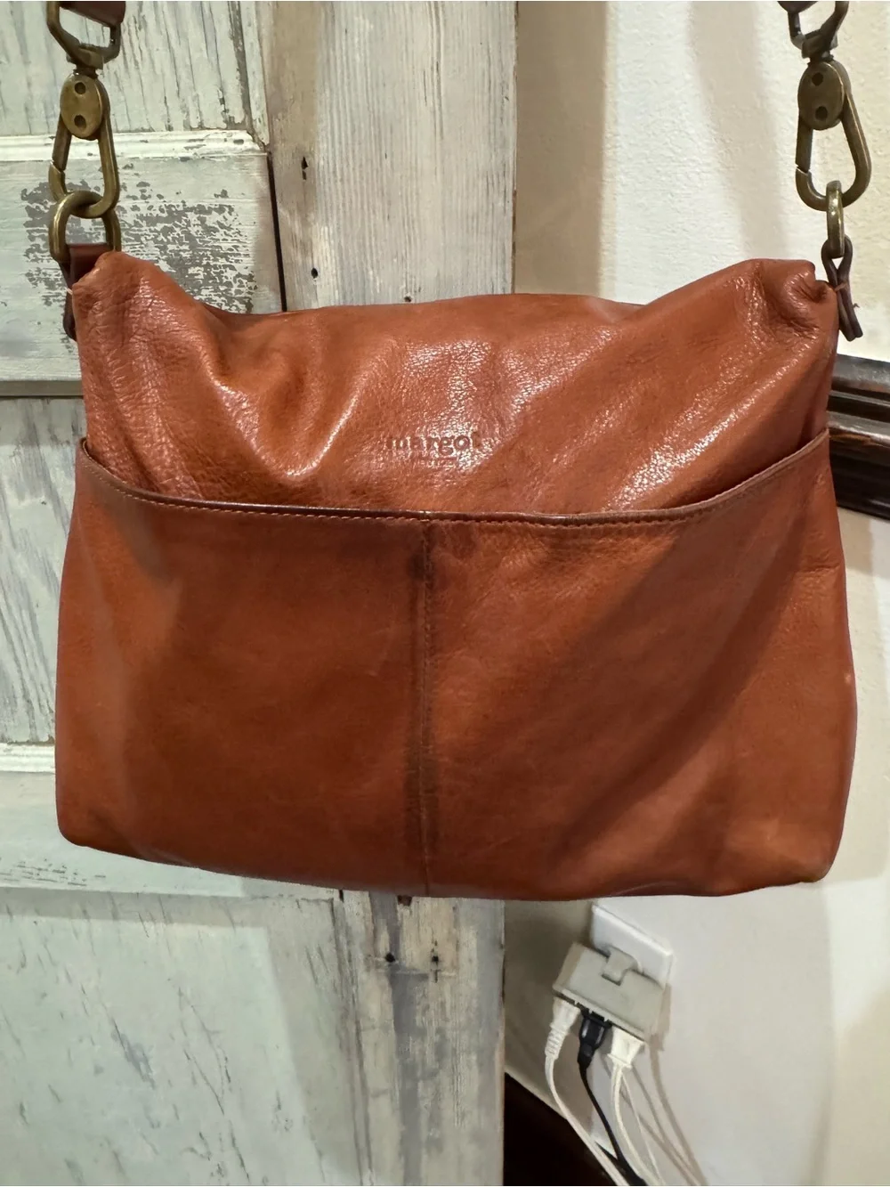Margot New York Leather Hobo Tote Bag Double Zipper